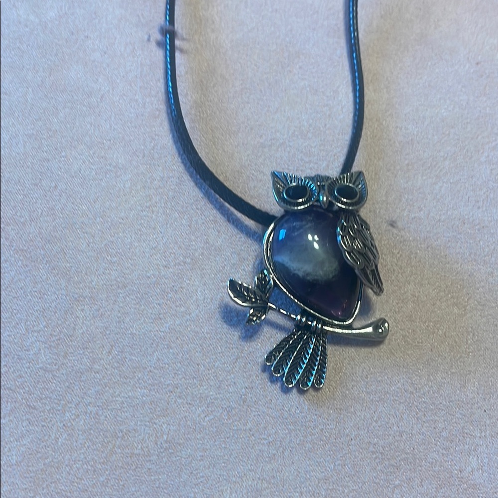 Silver and Purple Owl Pendant Necklace